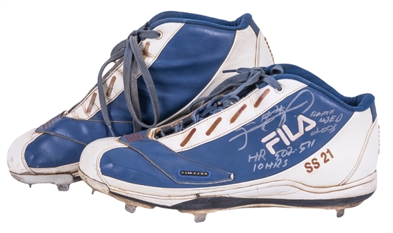2003 Sammy Sosa Game Used & Signed/Inscribed Pair of Fila Cleats - Used for Career HRs 502-511 (MEARS, JSA & Sosa LOA)